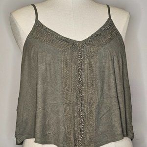 Crochet work detail ribbed spaghetti strap swing tank